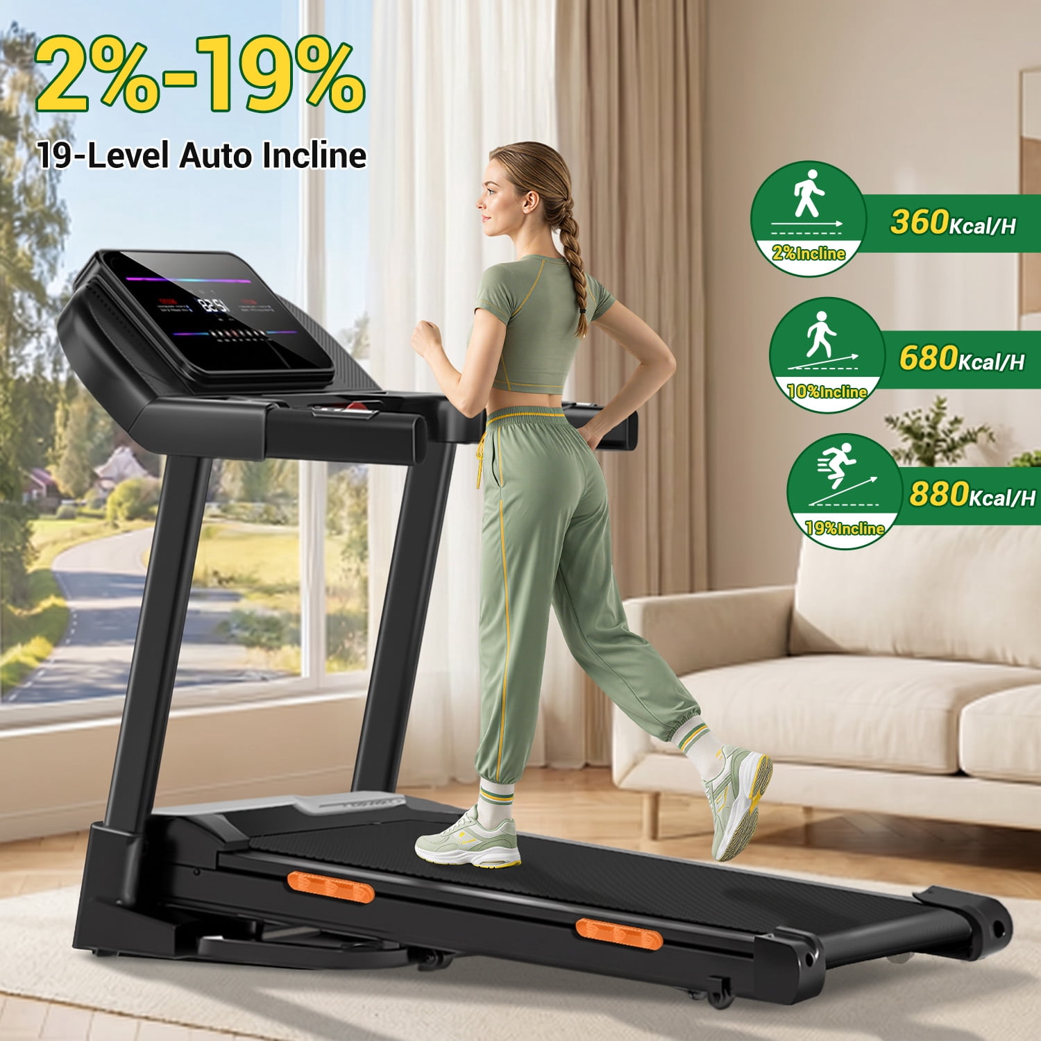 CURSOR FITNESS 19% Auto Incline Folding Treadmill, 4.0HP Quiet Brushless Motor, 400 lbs Capacity, 8.0 MPH for Home