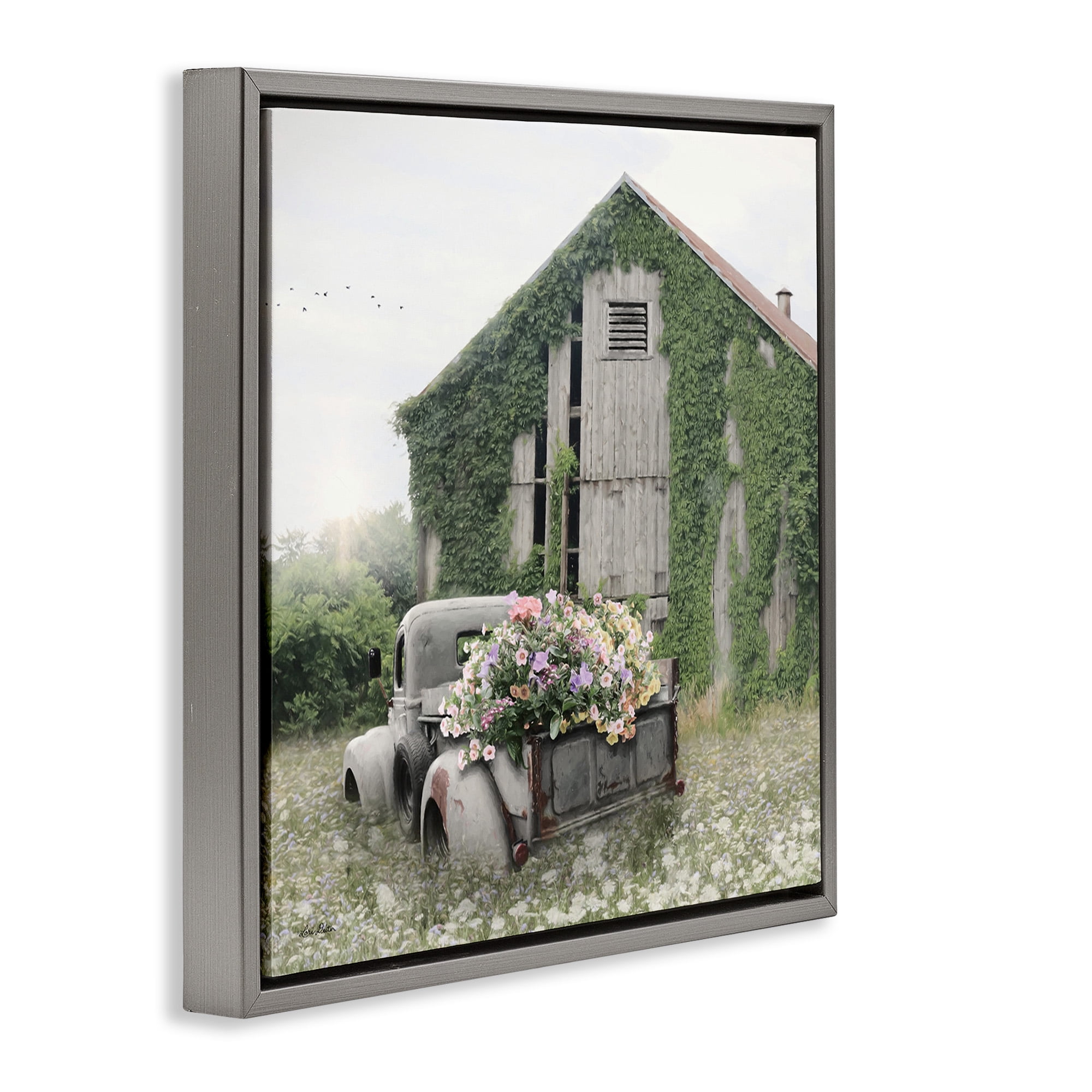 Stupell Industries Magical Farmhouse Barn with Vines Landscape Photography Gray Floater Framed Canvas Art Print Wall Art, 18 x 18