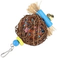 thumbnail image 2 of JM Juguete para loros para pájaros, juguete para masticar pájaros, bola de ratán natural con tiras de papel y campana de metal, columpio para pájaros, pJMiquitos, loros posados JM, 2 of 5
