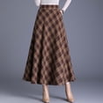 thumbnail image 3 of Women's Lattice Skirt Warm Elastic Waist Wool A-Line Pleated Tartan Winter Long Skirts, 3 of 12