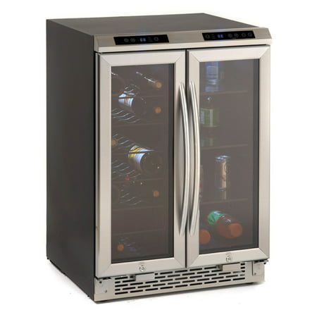 Avanti FRENCH DOOR 19 BOTTLE WINE CHILLER/BEVERAGE COOLER / GLASS DOORS W/STAINLESS STEEL FRAME & HANDLE / TOP MOUNTED DIGITAL SOFT TOUCH CONTROL &