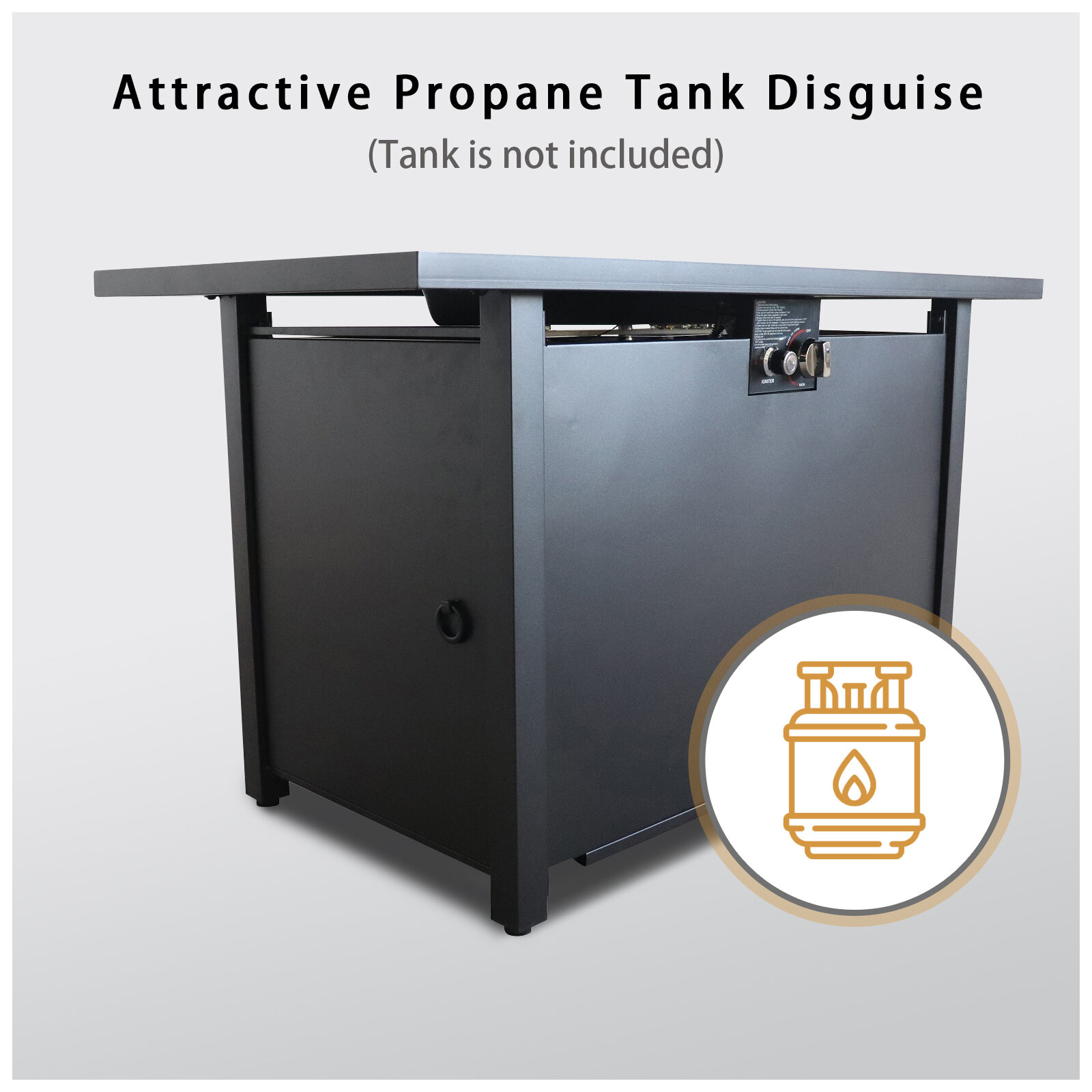 Tabletop Heater, 25" H x 42" W Steel Outdoor Fire Pit Table with Lid, Black Patio Heater,Steel Outdoor Heater For Deck, Garden & Outdoor Heating