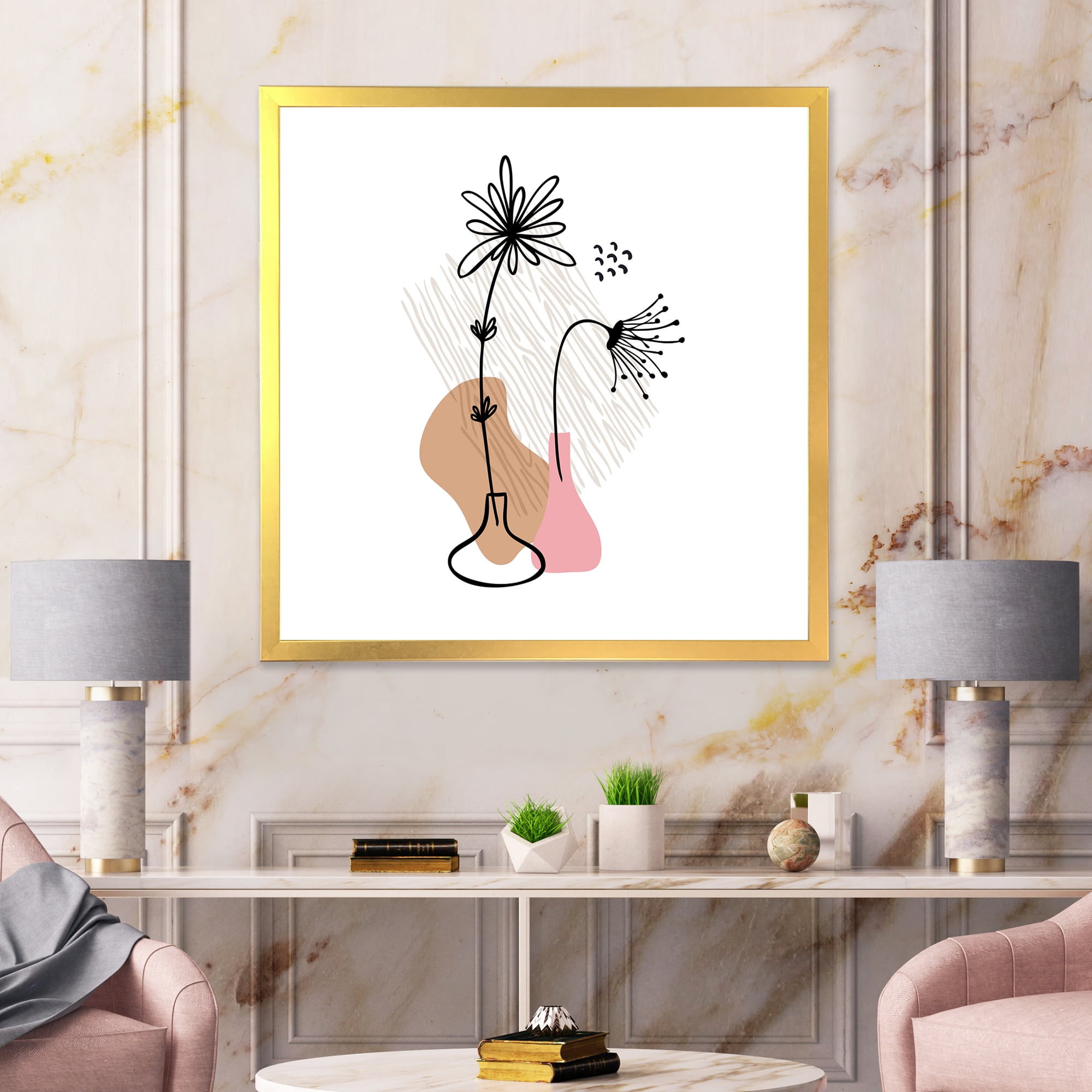 Designart 'Abstract Minimal Shapes Under Flowers III' Modern Framed Art Print