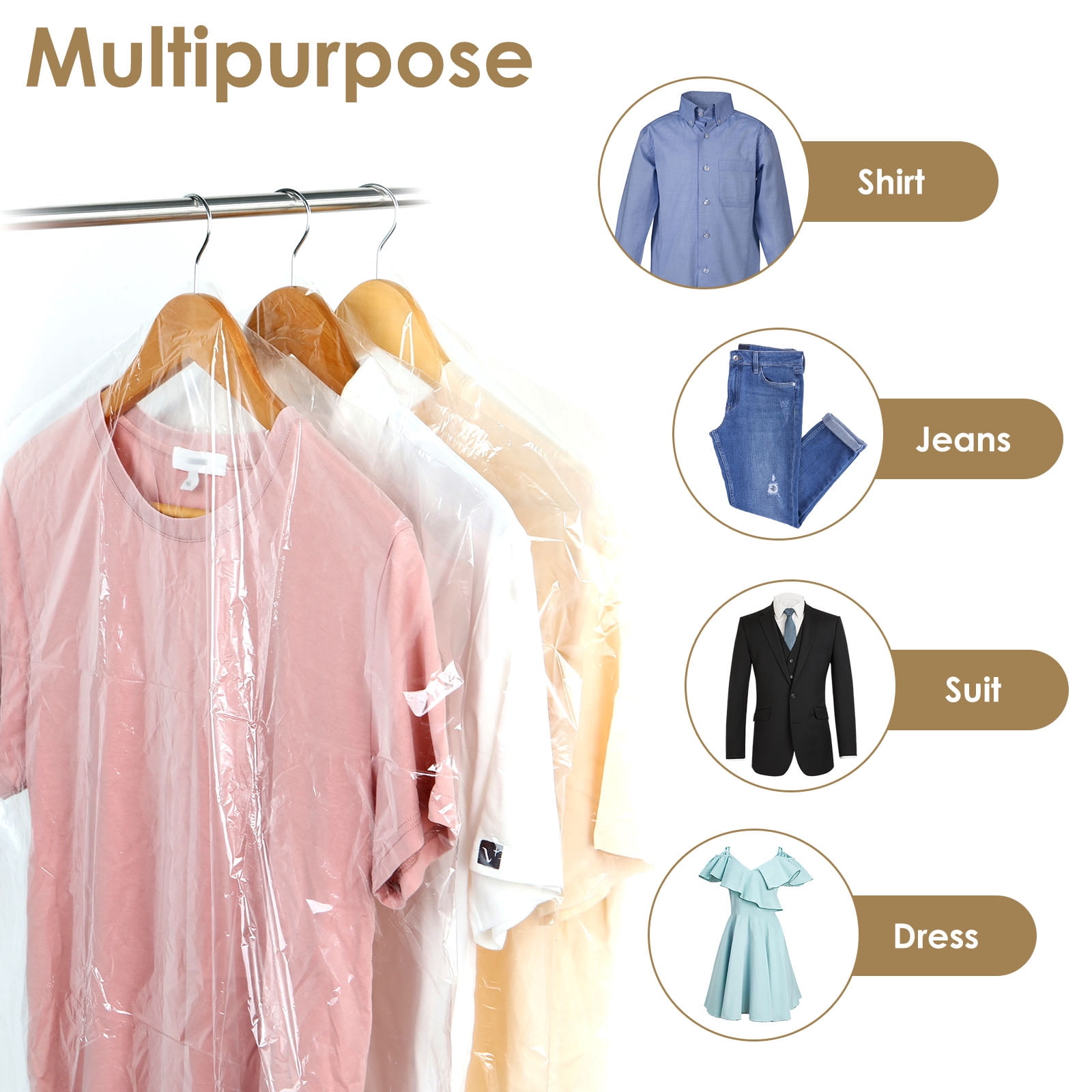 70Pcs Dry Cleaner Bag Reusable Clothes Dust Cover Waterproof Garment Dustproof Bag 3 Size Transparent Clothing Protector Cover Clear Coat Dry Cleaning Bag for Jacket Coat Suit