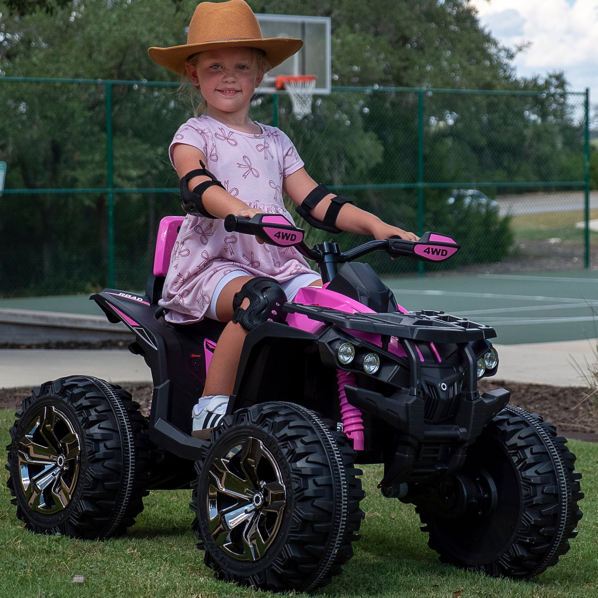 24 Volt ATV for Kids, Joyracer 4 Wheeler for Kids, 4WD Power Car Wheels with 800W Motor, Bluetooth/MP3, Horn, Music, LED for Big Kids Gift, Pink
