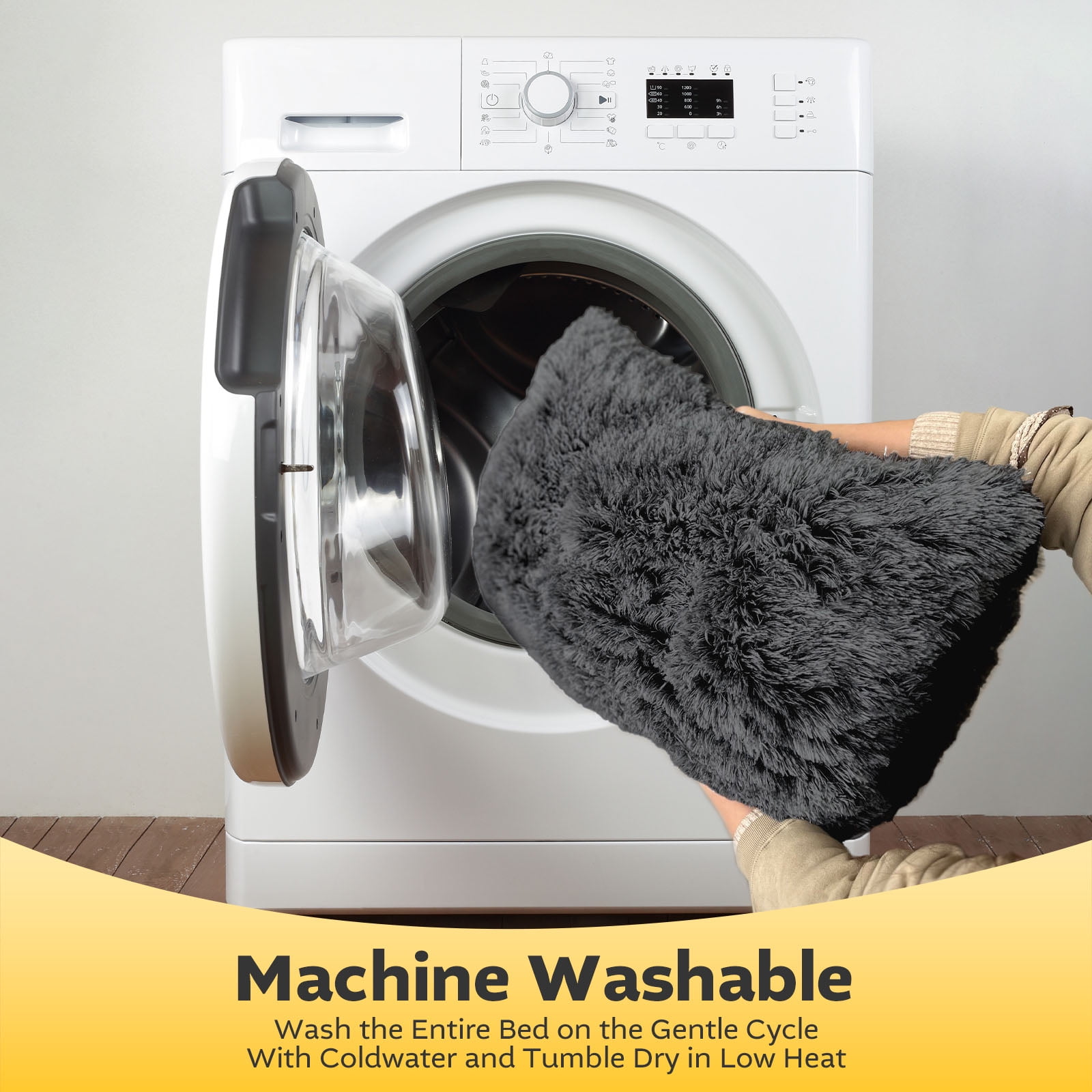 Soft Fluffy Dog Bed Washable Dog Beds for Large Medium Dogs Pet Beds 35"L x 23"W,Dark Gray