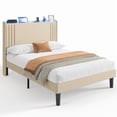 thumbnail image 2 of Luxury Wingback Upholstered Platform Bed Frame, Noise-Free & Sturdy, No Box Spring Required, Full Size Bed Beige, 2 of 10