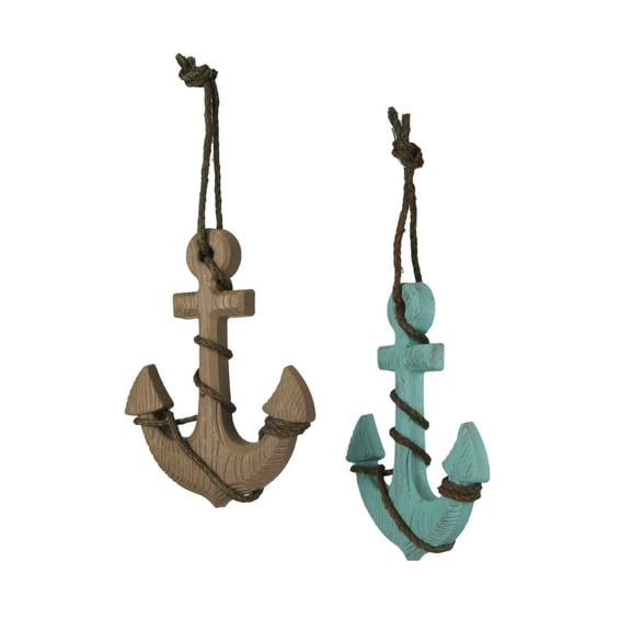 Things2Die4 Wood Ship Anchor Wall Hangings Blue and Brown 8.75 inch (Set of 2)