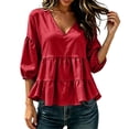 thumbnail image 2 of Trikvn Summer Tops for Women Casual V Neck Babydoll Shirts 3/4 Puff Sleeve Peplum Blouses Tiered Flowy Ruffle Tunic Lightweight Cute Vacation Beach Wear Loose Fit, 2 of 6
