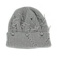 thumbnail image 4 of UTSJKR Unisex Winter Beanie Hat, Distressed Knit Skull Cap, Plain Cuff, Slouchy Ripped Style Knit Cuffed Beanies Gray, 4 of 4