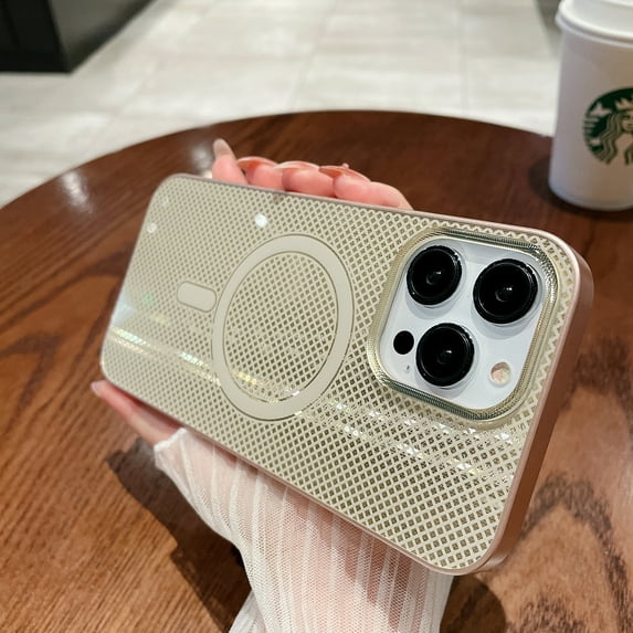 Allytec iPhone 14 Pro Max Case Magnetic, Compatible with Magsafe Wireless Charging Support Shockporo Bumper Back Cover for Apple iPhone 14 Pro Max - Gold