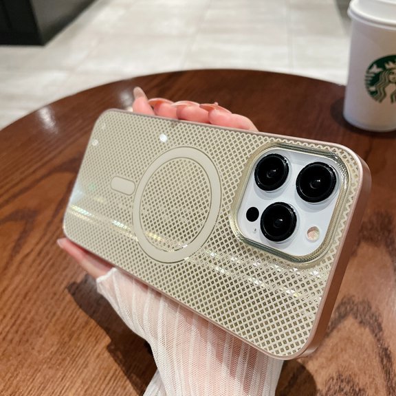 Allytec iPhone 14 Pro Max Case Magnetic, Compatible with Magsafe Wireless Charging Support Shockporo Bumper Back Cover for Apple iPhone 14 Pro Max - Gold