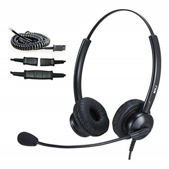 RJ9 Phone Headset with Microphone Dual Ear Telephone Headset Compatible with Landline Phones Avaya Aastra AudioCodes Atcom Fanvil Nortel etc