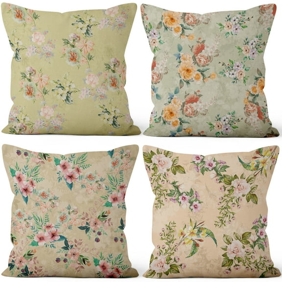 Pbobriich Rustic Floral Throw Pillow Covers for Bedroom Sofa Cushion Cover Home Decorative ,18x18 Set of 4