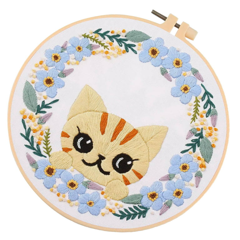 1 Set Beginner Embroidery Kit Cat Embroidery Kits Cartoon Cross Stitch Kit Unfinished Embroidery Kit, Size: 30.00