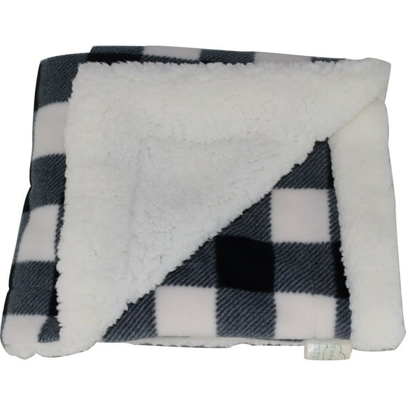 CosyCare Baby Blanket Black & White Buffalo Check Fleece/Sherpa Chenille