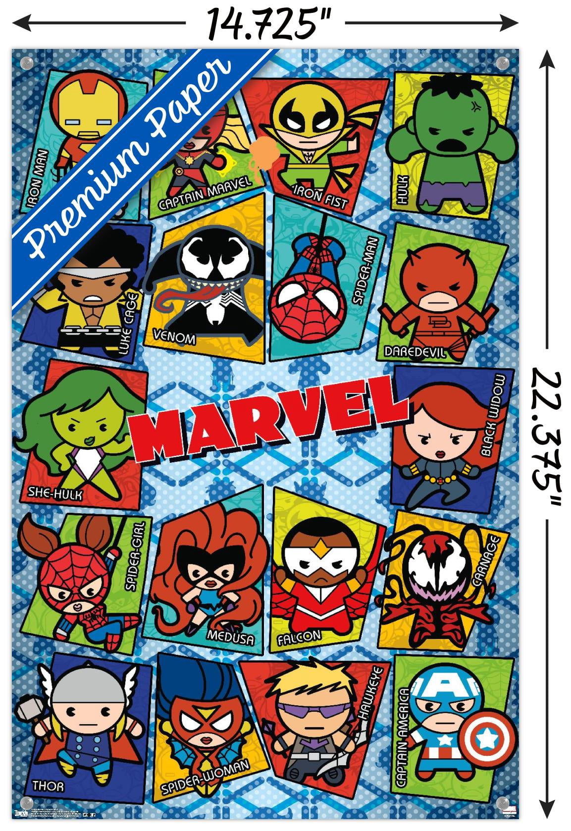Marvel Comics - Kawaii Grid Wall Poster with Push Pins, 14.725" x 22.375"