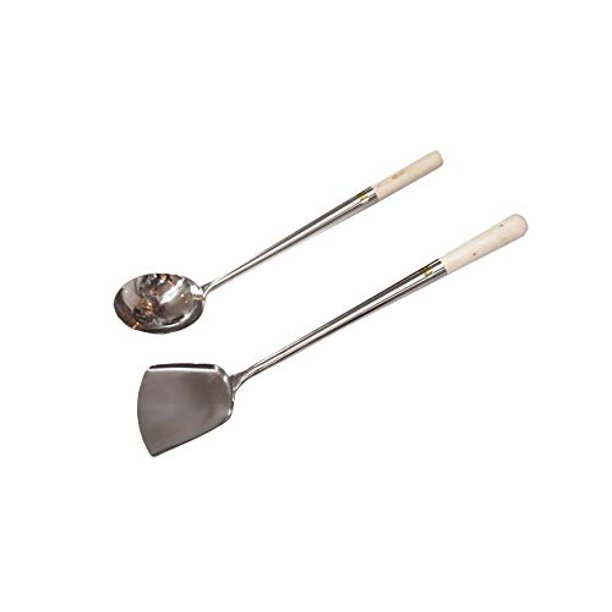Sunrise Kitchen Supply Wok Shovel & Ladle Set, Wood Handle 18" (Size