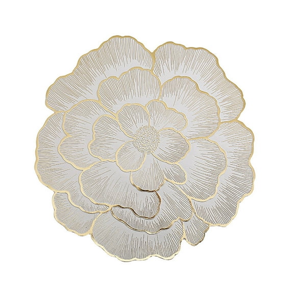 SIYTUAU Gold Peony Pattern Pvc Placemat For Table And Cup Thermal Insulation Non-Slip 1 Piece Pvc Material Hot Stamping Design For Dining And Home Decor Gold