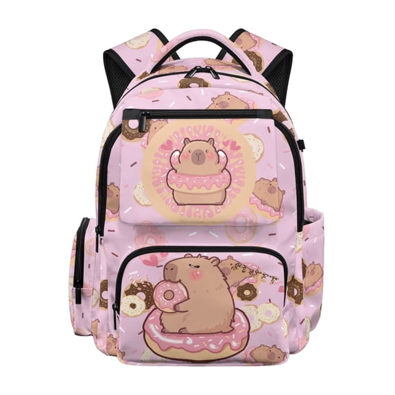 HUIACONG Capybara Donut Backpack, Lovely Style School Bookbag for Age 12-18, Water Repellent Durable Backpack for Teens Travel & Daily