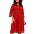 thumbnail image 2 of Odbmxy Lace Women's Midi Length Dresses Fall 3/4 Sleeve Cocktail Shift Solid Color Wedding Guest Women Dress Dressy, 2 of 6