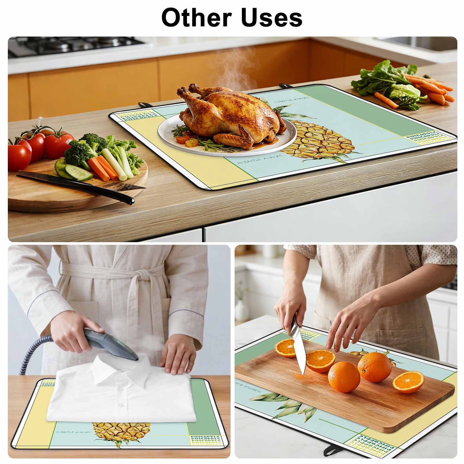 Summer Pineapple Stove Top Cover for Electric Stove, Heat-proof & Non Slip Glass Top Stove Cover Protector, Yellow Blue Green Striped Geometric Kitchen Flat Cooktop Rubber Mat 24x21 Inches