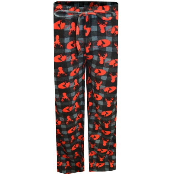 Bronze Eagle Mens Mossy Oak Men's Black and Red Plaid Fleece Lounge Pant (Large)