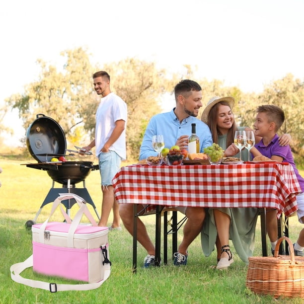 Fiudx Bolsa Térmica Portátil, Diseño Aislante de Laterales Suaves, a Prueba de Fugas, Mantiene El Frío/Calor, Compacta para Viajes, Camping, Playa, Picnic, Correa Ajustable, Rosa, 26 X 17 X 13 Cm