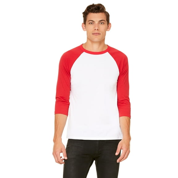 Bella   Canvas Unisex Jersey 3/4 Sleeve Baseball Tee , 3200 , WHITE/ RED , Medium