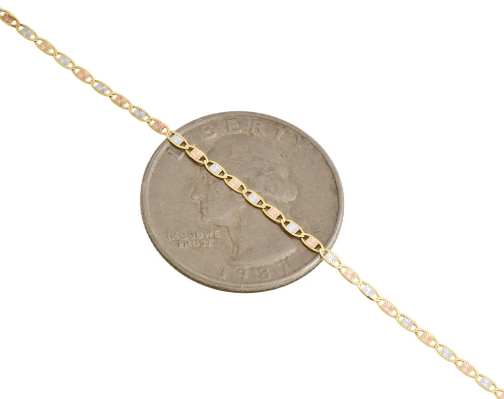 Real 10K Tri-Tone Gold Solid Valentino Link Chain 1.50mm Necklace 24 Inches