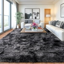Fluffy Carpet for Living Room, Furry Carpet for Teen, Shaggy Rug for Nursery Room, Black Grey Fuzzy Plush Rug for Dorm 6x9 Feet