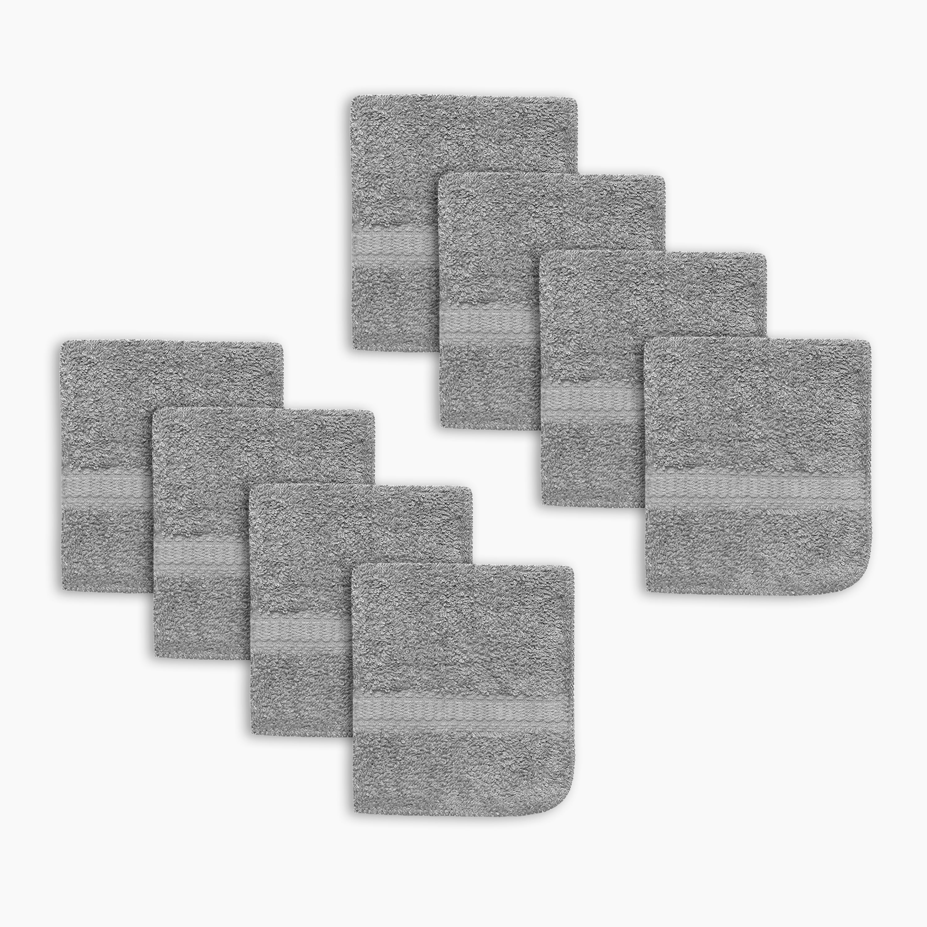 Mainstays Basics 8pk Washcloth Set, Charcoal, 100% Cotton, 12x12