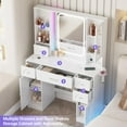 thumbnail image 3 of VEANERWOOD White Vanity Desk with Mirror and Lights, Makeup Vanity with RGB Lights and Power Strip, Makeup Desk Vanity Table with 5 Drawers Lots Storage & Time Display,41.3in(L), 3 of 8
