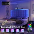 thumbnail image 2 of Merluxy Full Size Button Tufted Platform Bed Frame with LED Lights, Charging Station, White, 2 of 7