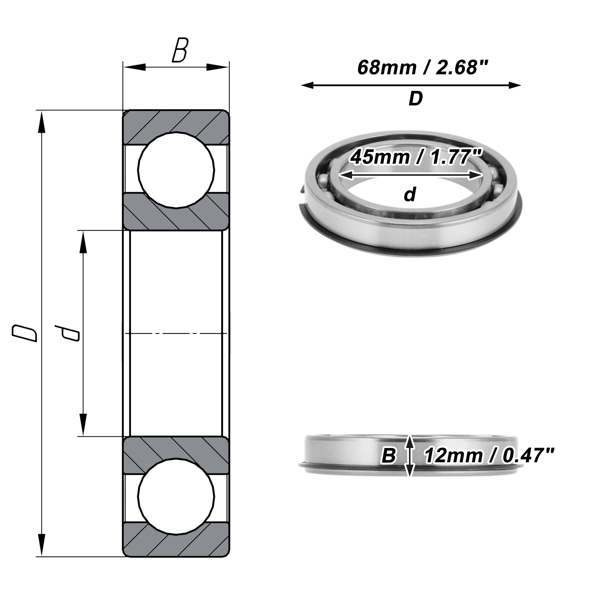 Unique Bargains 6909NR Deep Groove Ball Bearings 45x68x12mm P5 Open Type Lubricated Bearings 1 Pc Car Scooter Skateboard Wheel Universal Silver Tone