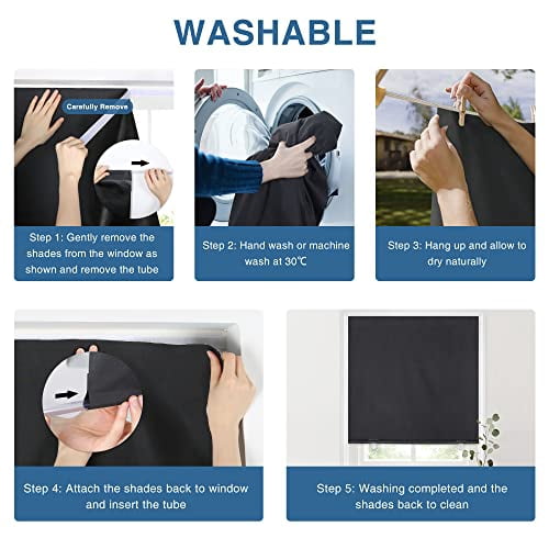 Cordless Blackout Roller Shades for Windows, Thermal Insulated UV Protection Privacy Window Blinds, No Tools No Drill Easy Installation, Perfect for Bedroom (36 Inch Width by 72 Inch Height, Black)