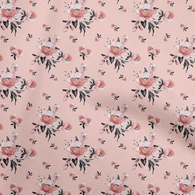 oneOone Georgette Viscose Pale Pink Fabric Floral Sewing Material Print Fabric By The Yard 42 Inch Wide