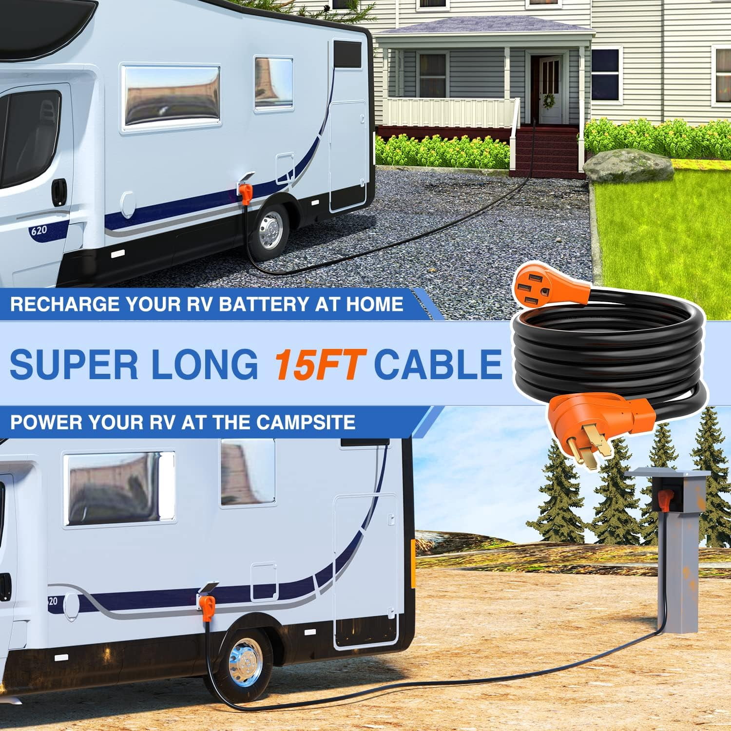 Nilight 50 Amp15FT RV EV Extension Cord 250V Heavy Duty 6/3+8/1 Gauge Pure Copper STW Wire UL ETL Listed 4 Prong 14-50P 14-50R 50F/50M Cable Suit for EV Charging RV Trailer Campers, 2 Years Warranty