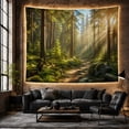 thumbnail image 6 of Golden Sunbeams in a Misty Evergreen Forest with Winding Path, Serene Boho for Nature Lovers, Peaceful Forest Wall Art, Housewarming Gift, Tapestry Wall Hanging for Living Room and Bedroom, 6 of 7