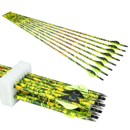 12PCS Archery 28 In 300 340 350 400 Spine Carbon Hunting Arrows for Compound Recurve Bow Target Yellow Camo Arrow Shaft 400
