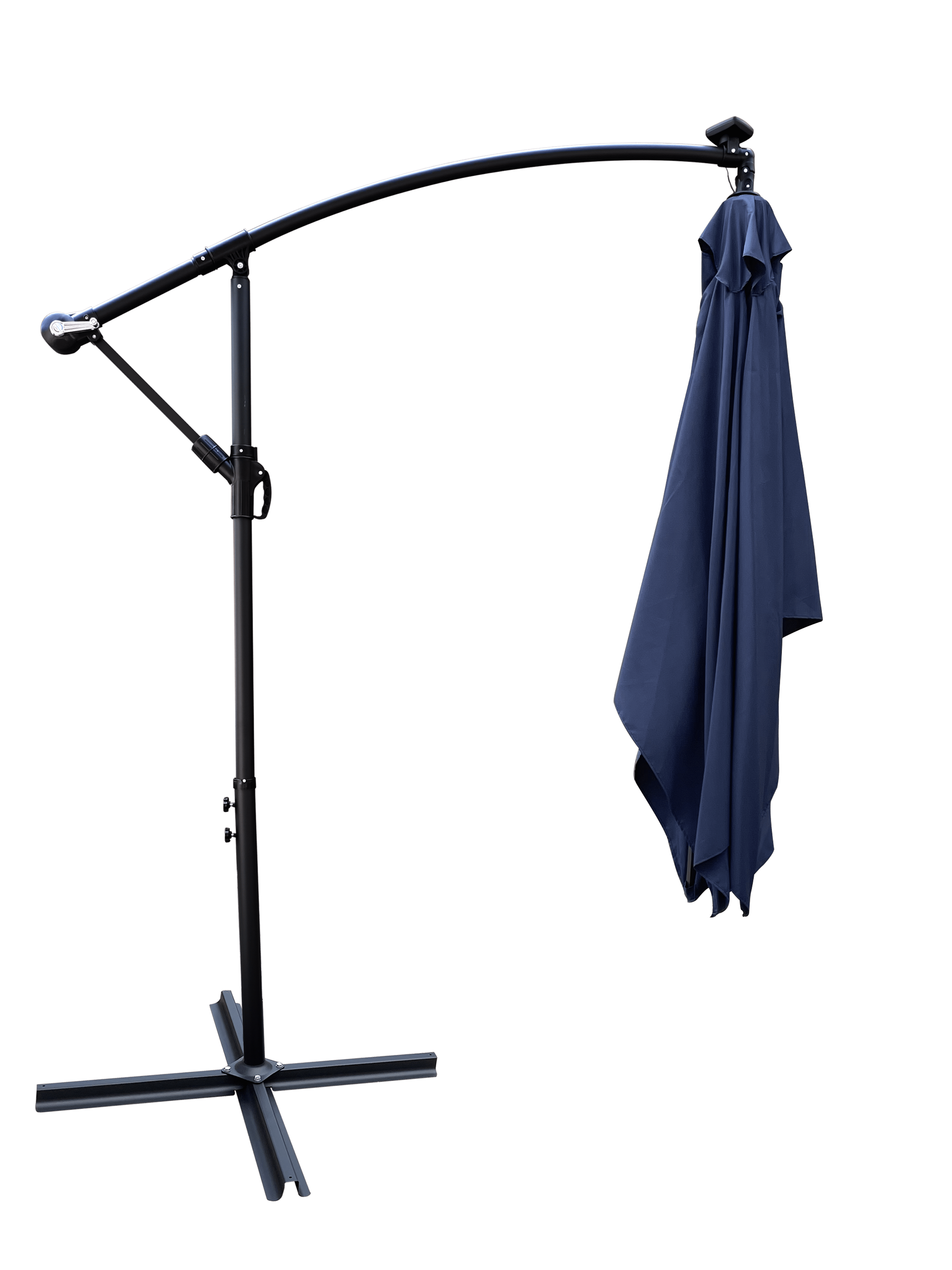 2.5x2.5M Square Outdoor Patio Umbrella, Solar LED Lighted Sun Shade Canopy with 8 Ribs & Crank Base, Navy Blue