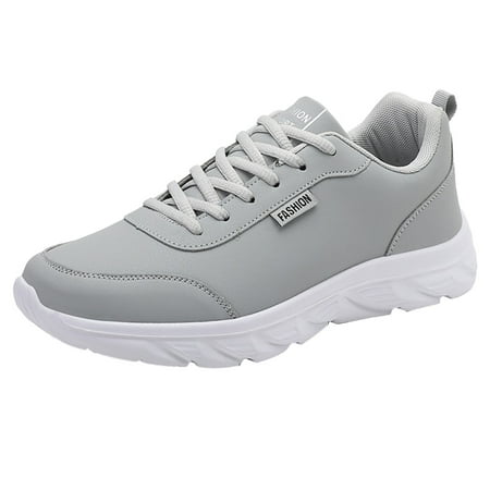 Sneakers for Men Mens Shoes Large Size Casual Leather Laace Up Solid Color Casual Fashion Simple Shoes Running Sneaker Mens Sneakers Artificial Leather Grey 42