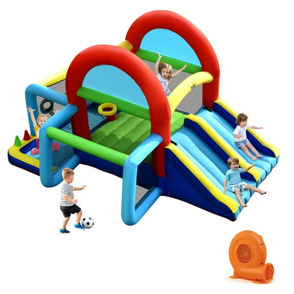 Gymax Inflatable Bounce House Kids Bouncy Jumping Castle w/ Dual Slides & 550W Blower