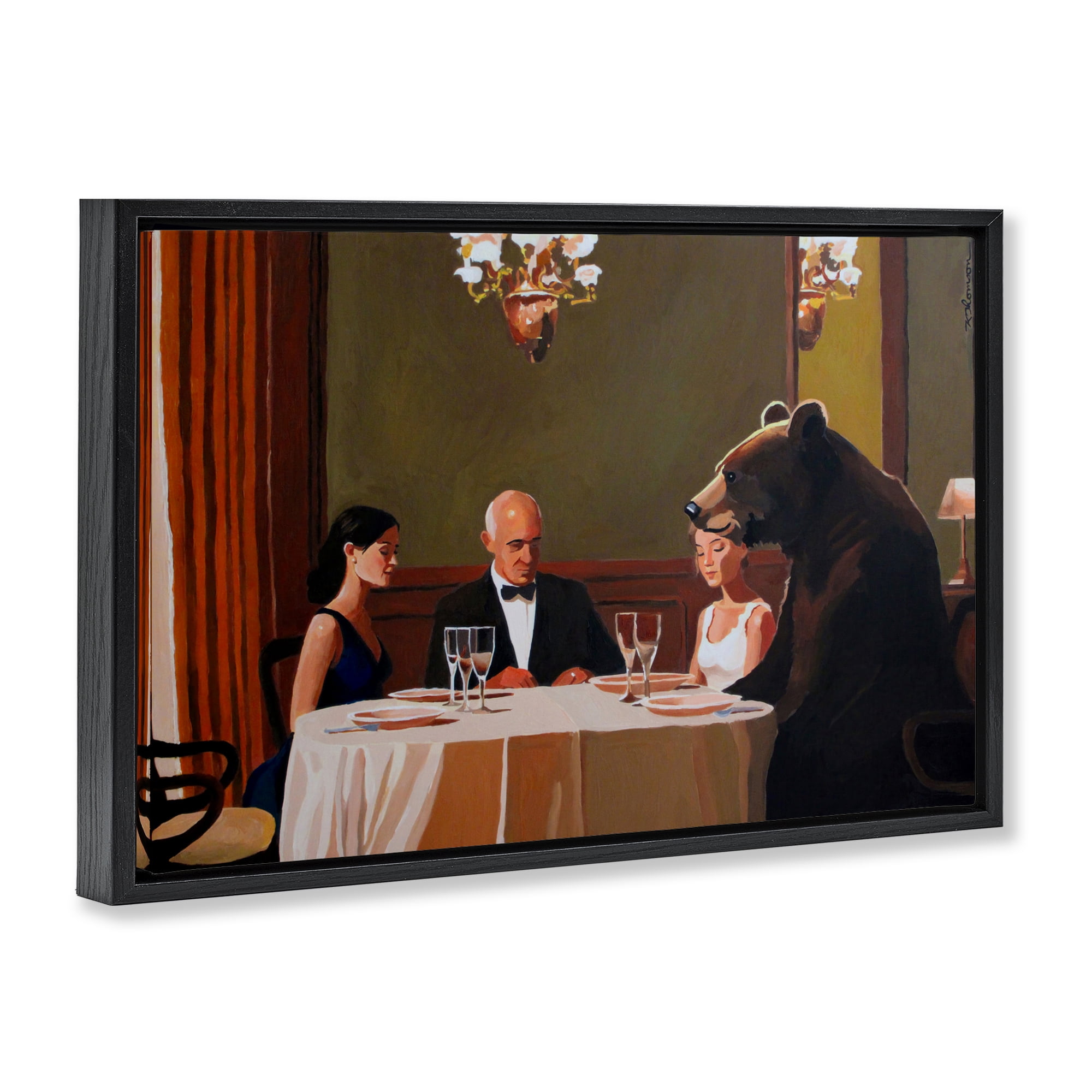 Dinner Guests & Steve Black Framed Floater Canvas Wall Art, design by Keith Thomson