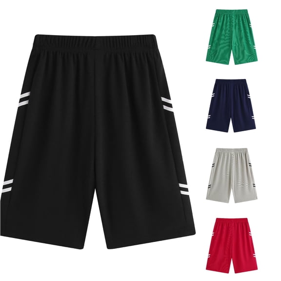 Relaxed‑Fit School‑Age Kids Basketball Training Shorts, Elastic Waist Side Stripe Summer Outdoor Sports Shorts