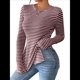 thumbnail image 2 of Camiseta de Larga A Rayas para Mujer, Cuello Redondo, Dobladillo con Abertura, Corte Entallado Vino Tinto XL, 2 of 10