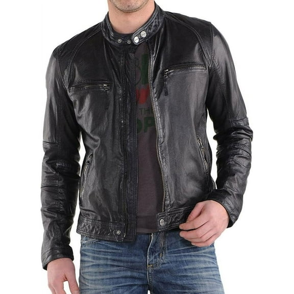 New Men Quilted Leather Jacket 100% Genuine Soft Lambskin Biker Bomber A130