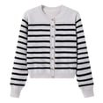 thumbnail image 7 of Karight Women's Striped Button Down Cardigan Crew Neck Long Sleeve Cropped Knit Sweater Outerwear with Gold Buttons, 7 of 7