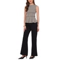 thumbnail image 2 of INSPIRE CHIC Peplum Tops for Women's Sleeveless Boat Neck Belt Houndstooth Plaid Work Tank Top L Brown, 2 of 6
