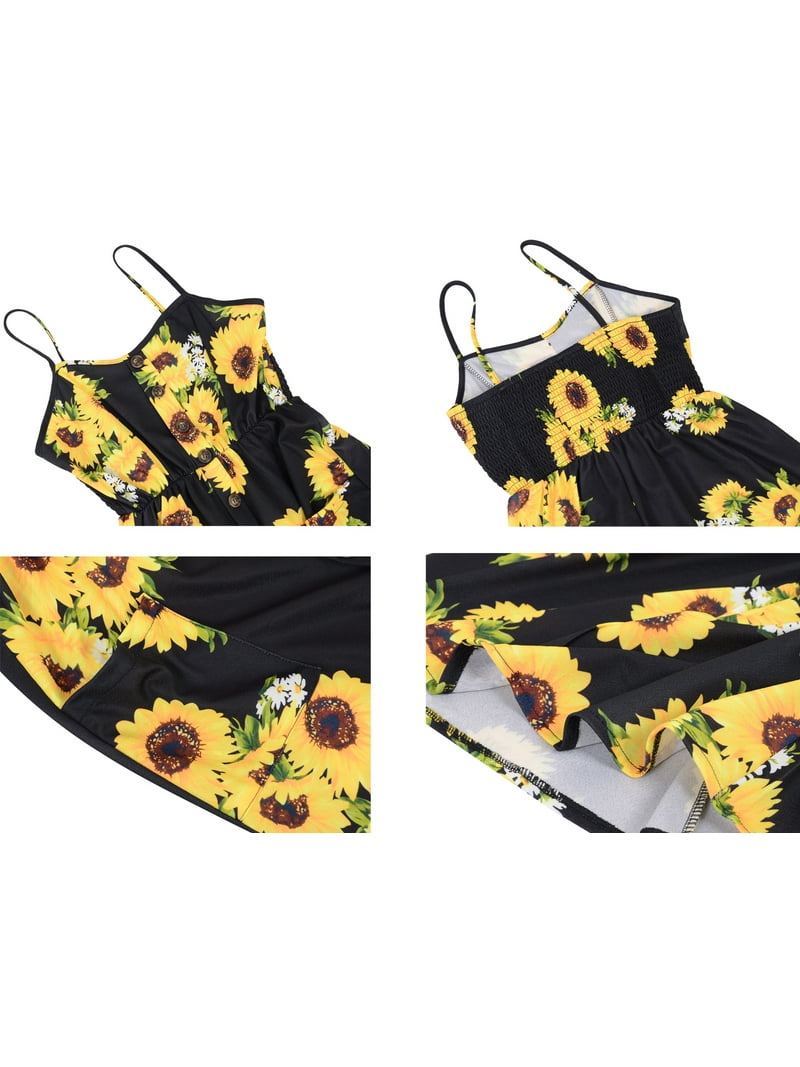 Feinuhan Womens Sunflower Print Dress Spaghetti Strap Floral